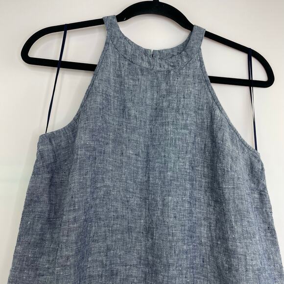 Tahari 100% Linen Chambray Halter Summer Dress Women's Size Medium Preppy - Picture 2 of 11
